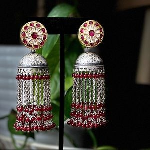 Tribal Rajasthani silver earrings, pure silver chandelier earrings